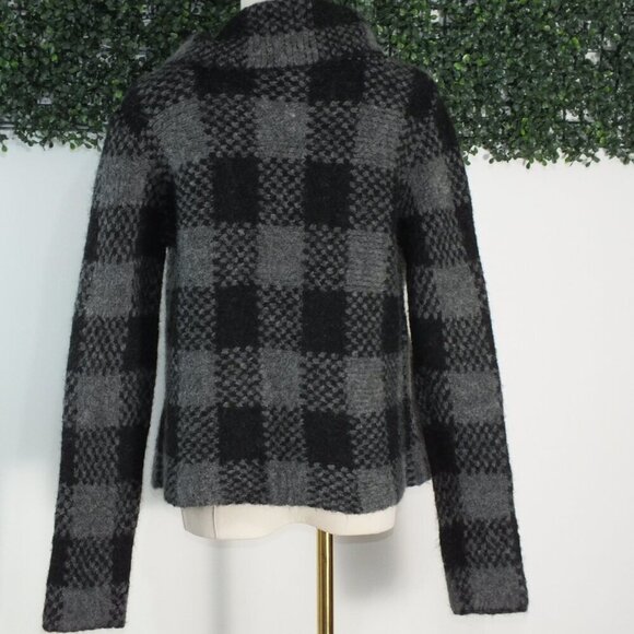 Vintage Carole Little Women's Black Gray Wool Jacket Plaid Wrap Double Button S - Picture 5 of 13